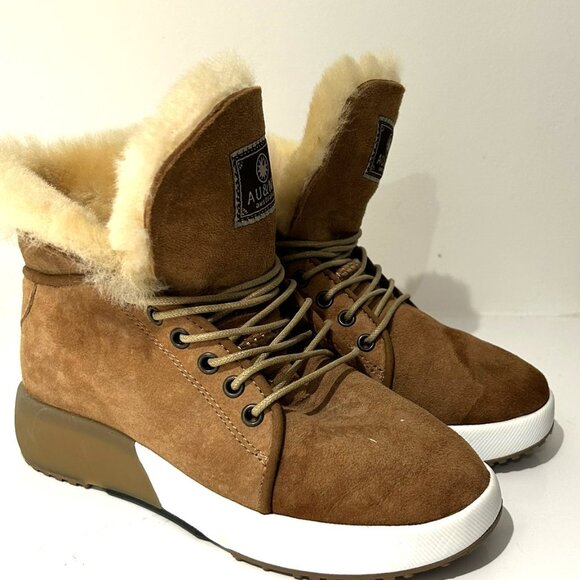 AU&MU Sheepskin Taurus Adjustable Fur Wool Ankle Snow Boots, Size 7, Chestnut - Picture 5 of 6